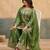 Green zari & thread embroidered viscose kurta plazzo dupatta set for women
