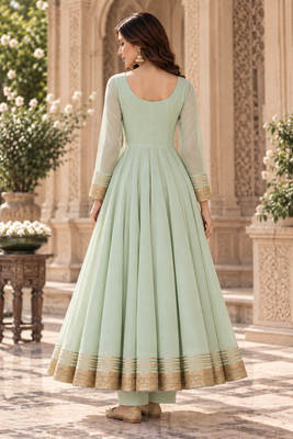 Pastel green traditional gota patti anarkali suit 3
