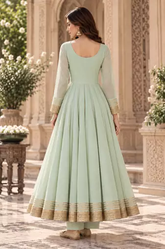 Pastel green traditional gota patti anarkali suit