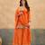 Orange zari & thread embroidered viscose kurta plazzo dupatta set for women