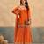 Orange zari & thread embroidered viscose kurta plazzo dupatta set for women