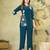 Blue floral embroidered rayon co-ord set for women