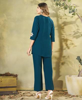 Blue floral embroidered rayon co-ord set for women 2