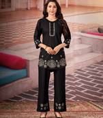 Black floral embroidered rayon co-ord set for women