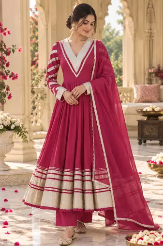 Rosegold cotton gotapatti anarkali suit