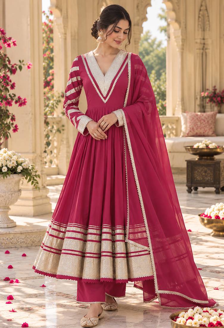 Rosegold cotton gotapatti anarkali suit
