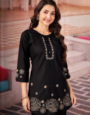 Black floral embroidered rayon co-ord set for women 3