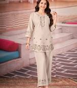 Cream floral embroidered rayon co-ord set for women