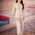 Cream floral embroidered rayon co-ord set for women