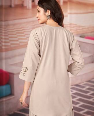 Cream floral embroidered rayon co-ord set for women 2