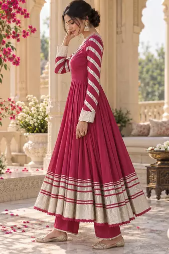 Rosegold cotton gotapatti anarkali suit