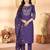 Violet floral embroidered silk kurti pent dupatta set for women