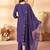 Violet floral embroidered silk kurti pent dupatta set for women