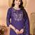 Violet floral embroidered silk kurti pent dupatta set for women