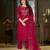 Pink floral embroidered silk kurti pent dupatta set for women