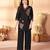 Black floral embroidered rayon co-ord set for women