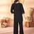 Black floral embroidered rayon co-ord set for women
