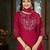Pink floral embroidered silk kurti pent dupatta set for women