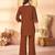 Brown floral embroidered rayon co-ord set for women