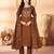 Brown floral embroidered silk kurti pent dupatta set for women
