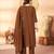 Brown floral embroidered silk kurti pent dupatta set for women