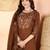 Brown floral embroidered silk kurti pent dupatta set for women
