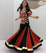 Black Multicolour Thread Navratri Lehenga Choli