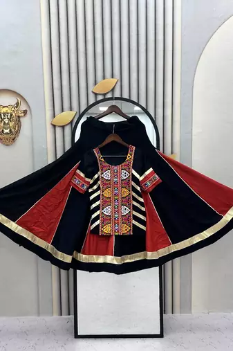 Black Multicolour Thread Navratri Lehenga Choli