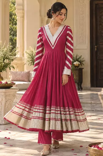 Rosegold cotton gotapatti anarkali suit