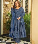 Blue digital printed cotton kurta plazzo dupatta set for women