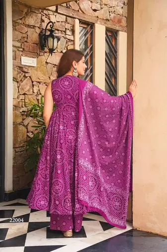 Purple digital printed cotton kurta plazzo dupatta set for women