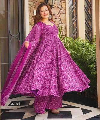 Purple digital printed cotton kurta plazzo dupatta set for women 3