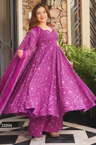 Purple digital printed cotton kurta plazzo dupatta set for women