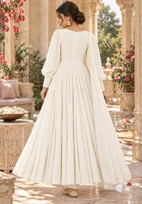 White cotton pleated anarkali suit 2