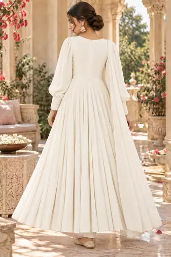 White cotton pleated anarkali suit