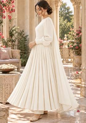 White cotton pleated anarkali suit 3