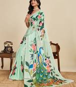light green digital print chinon saree with blouse