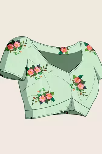 light green digital print chinon saree with blouse