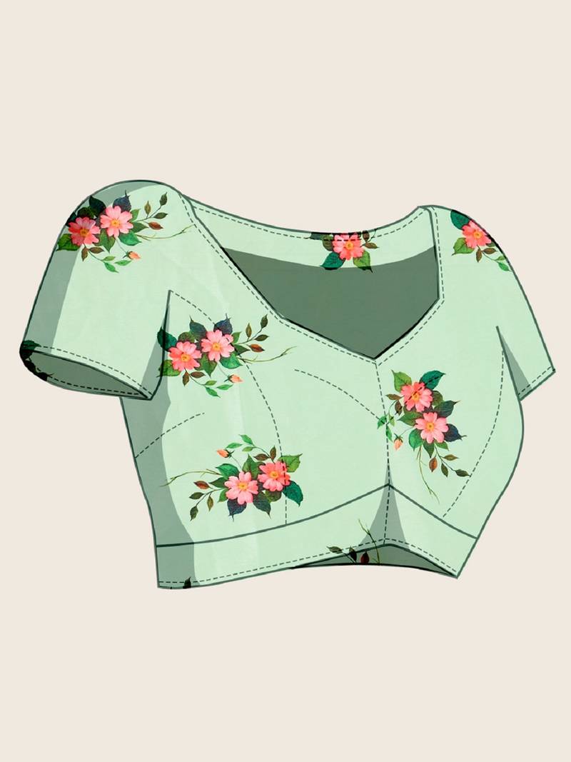 light green digital print chinon saree with blouse