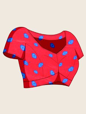 red digital print chinon saree with blouse 5
