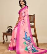 pink digital print chinon saree with blouse