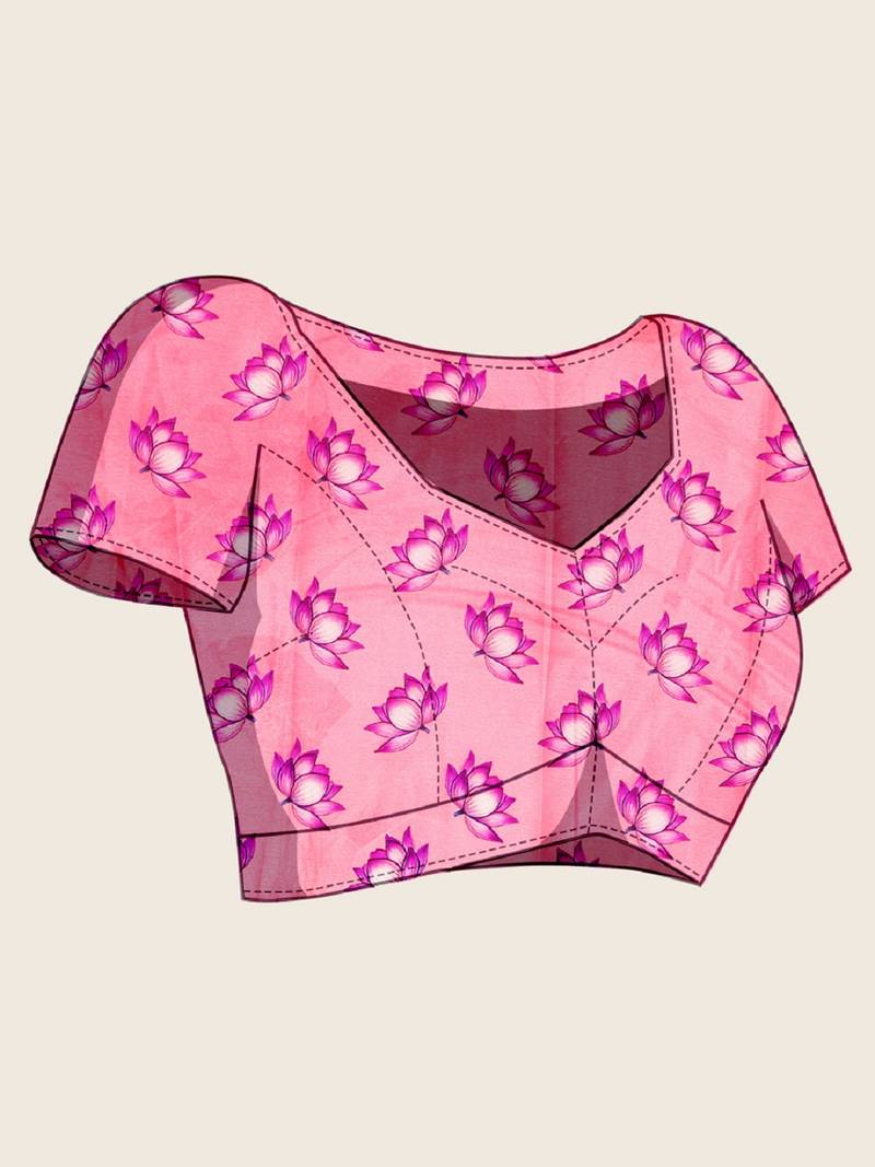 pink digital print chinon saree with blouse