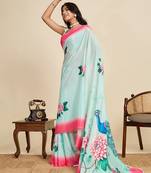 blue digital print chinon saree with blouse