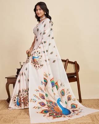 peach digital print chinon saree with blouse 1