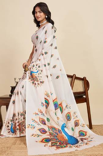 peach digital print chinon saree with blouse