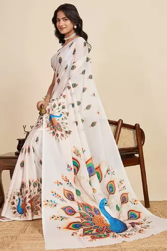 peach digital print chinon saree with blouse