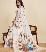 peach digital print chinon saree with blouse