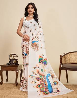 peach digital print chinon saree with blouse 2