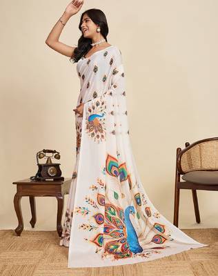 peach digital print chinon saree with blouse 3