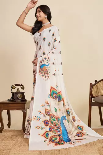 peach digital print chinon saree with blouse